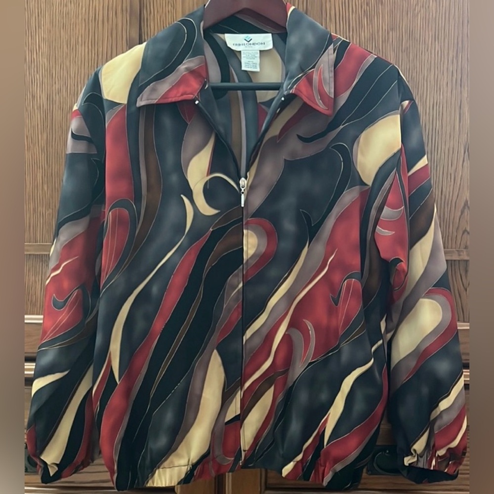VTG Erin London Petite Abstract Full Zip Lightweight Jacket Vintage 90s Retro